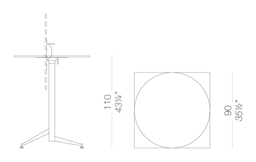 Seltz Big High Table by LaPalma, size drawing