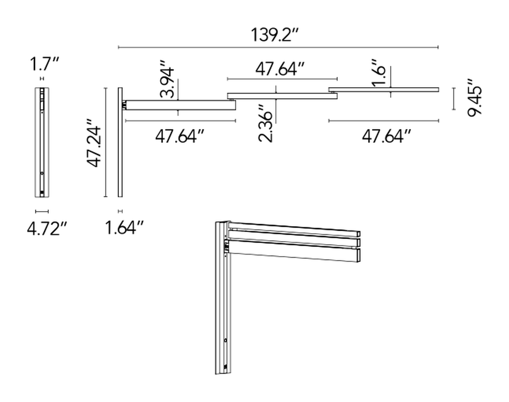 Black Flag Wall Lamp by Flos, size drawing: Black Flag