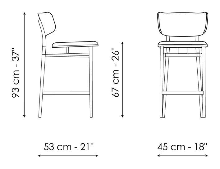 Noor Too Stool by Bonaldo, size drawing: Noor too H 67