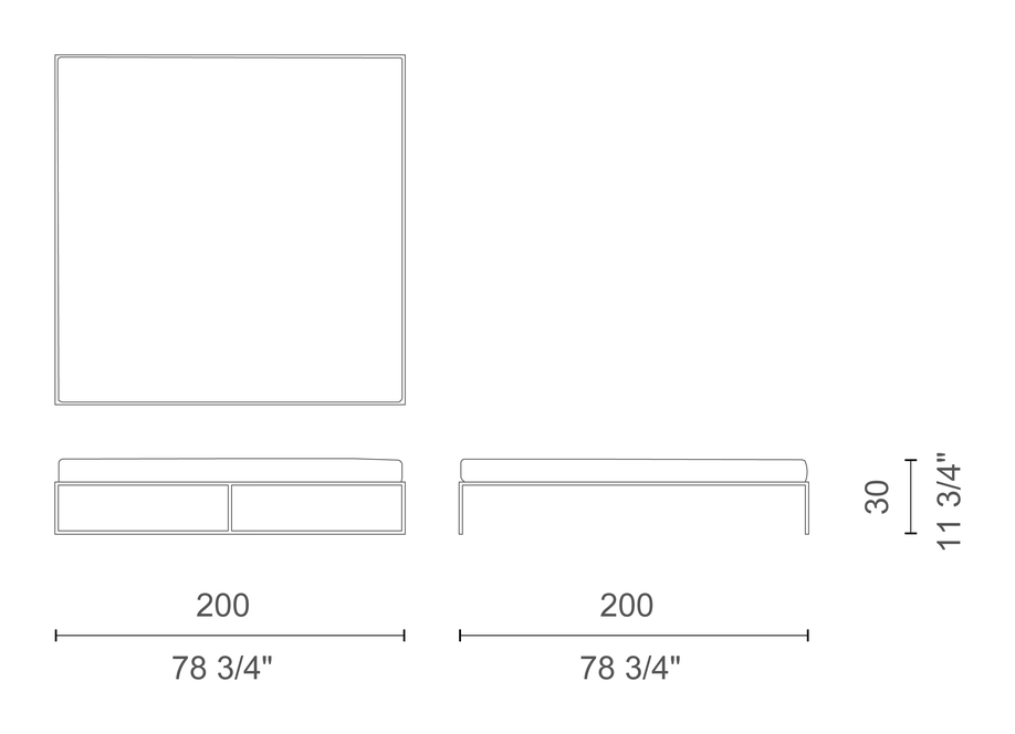 Fronzoni '64 Bed by Cappellini, size drawing: FR_2