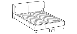 Claire Bed by Ditre Italia, size drawing: Queen size bed for 153x203 cm mattress
