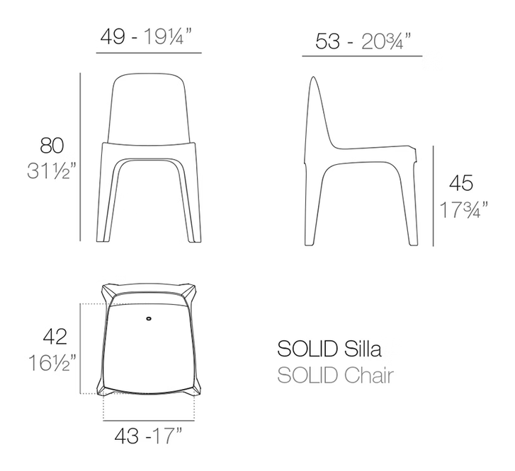 Solid Chair by Vondom, size drawing