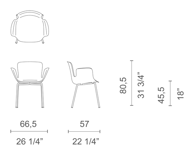 Juli Re-Plastic Chair by Cappellini, size drawing