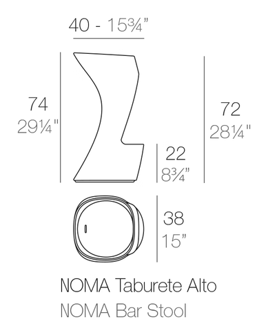 Noma Bar Stool by Vondom, size drawing