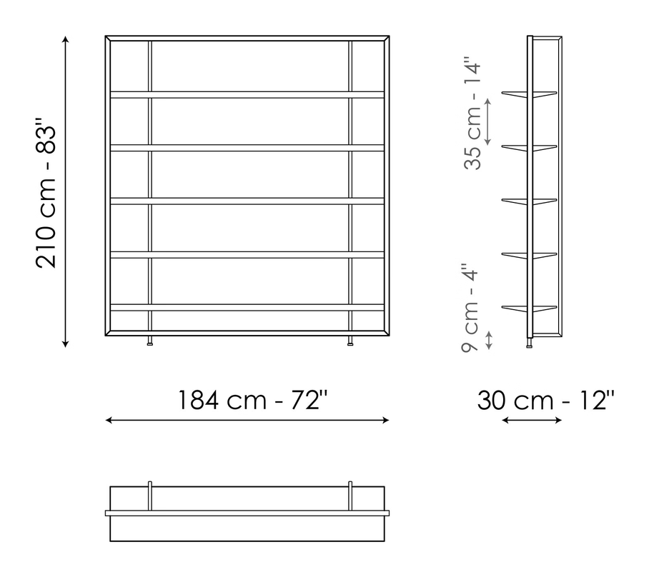 Alix Bookshelf by Bonaldo, size drawing: Alix 184