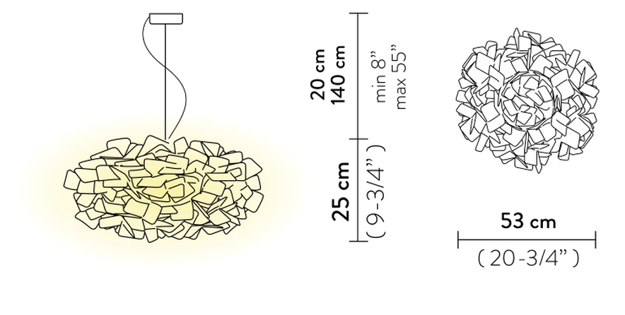 Clizia Mama Non Mama Pendant Lamp by Slamp, size drawing: Clizia Suspension