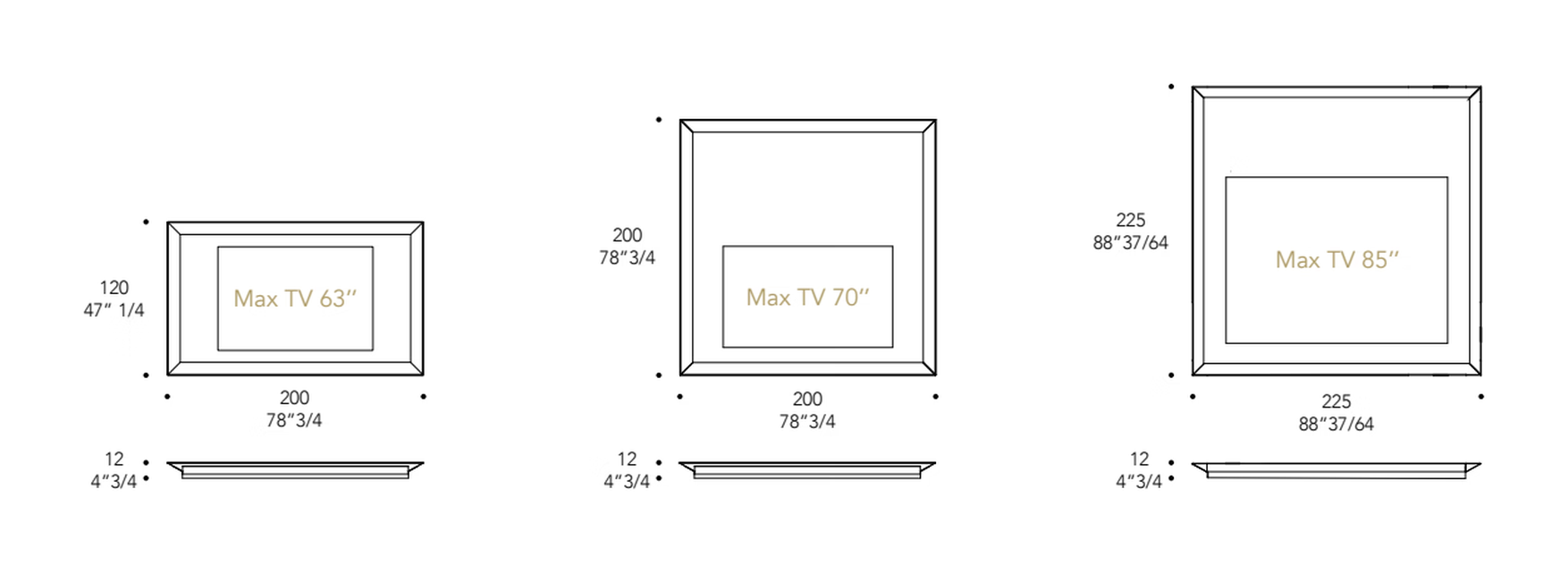 Prisma Specchio TV Mirror by Reflex, size drawing