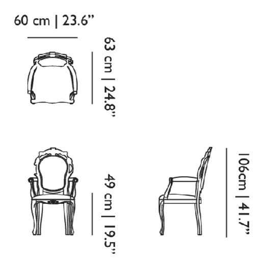 Smoke Dining Chair by Moooi, size drawing: Armchair