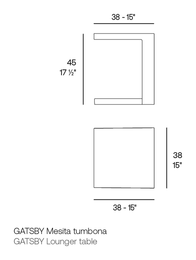 Gatsby Sunbed Table by Vondom, size drawing