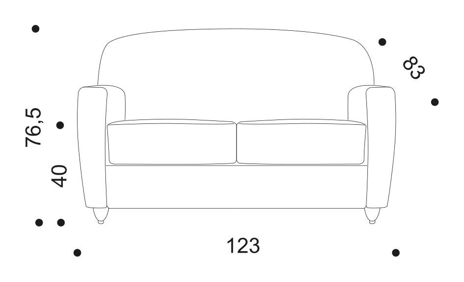 Vigilius Sofa by Driade, size drawing