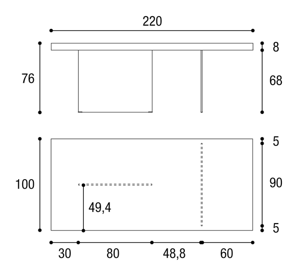 Air Table by Lago, size drawing: 2170G · 2170L · 2170W · 2170X