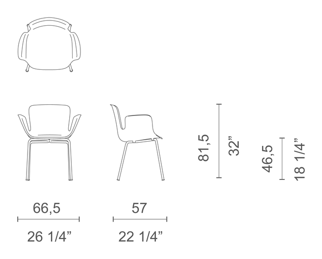 Juli Soft Chair by Cappellini, size drawing: JUS6
