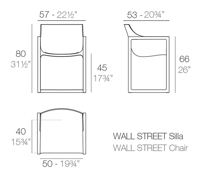 Wall Street Armchair by Vondom, size drawing