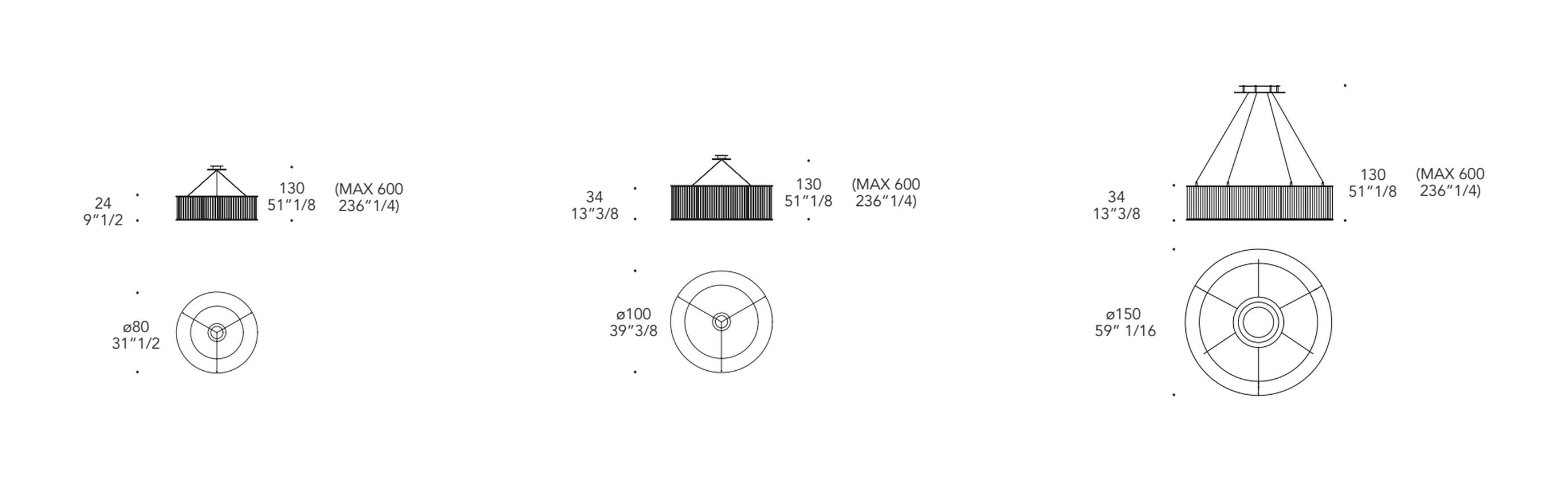 Comete Sospensione Pendant Lamp by Reflex, size drawing