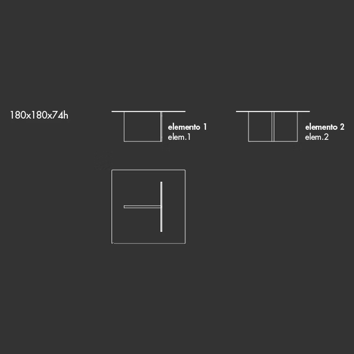 Regolo Table by Sovet, size drawing: Square