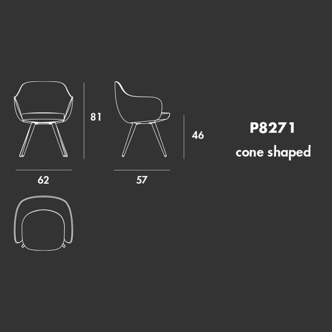 Cadira Cone Shaped Chair by Sovet, size drawing