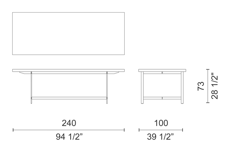 Lochness Table by Cappellini, size drawing: LH_6P