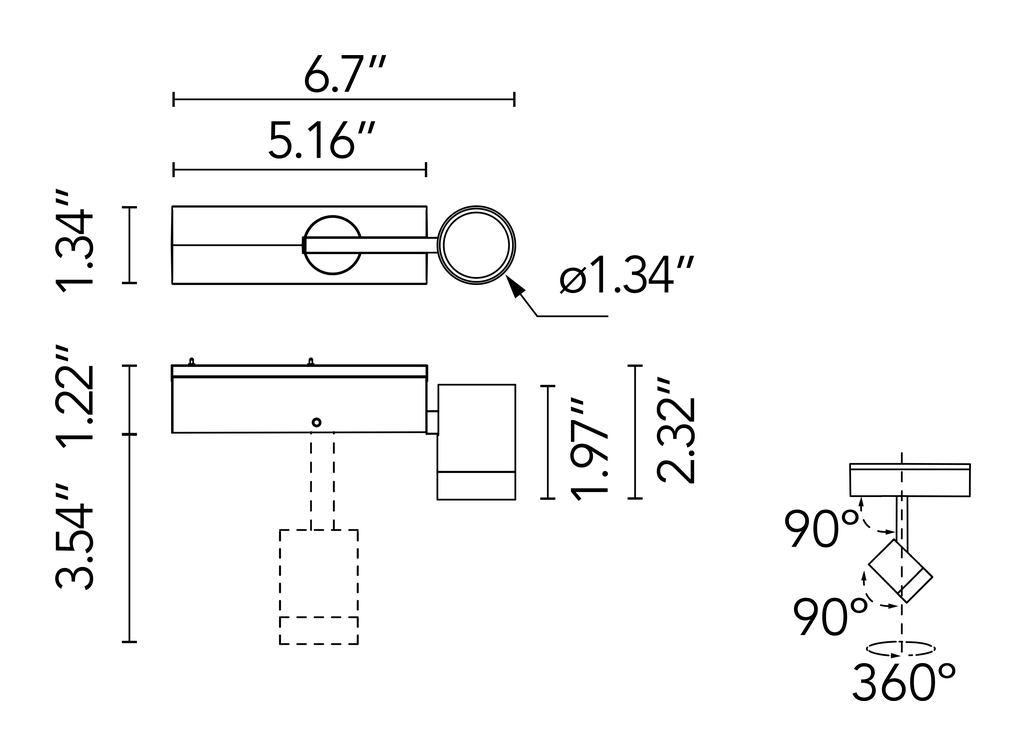 Spot Module Track Light by Flos, size drawing