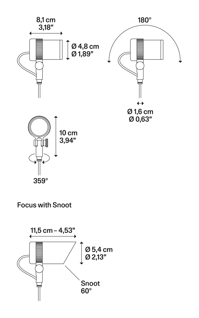 Focus Outdoor Spotlight by Lodes, size drawing: Focus 48
