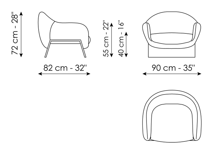 Boolean Armchair by Bonaldo, size drawing