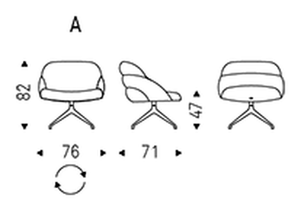 Camilla Lounge Swivel Armchair by Cattelan Italia, size drawing 1