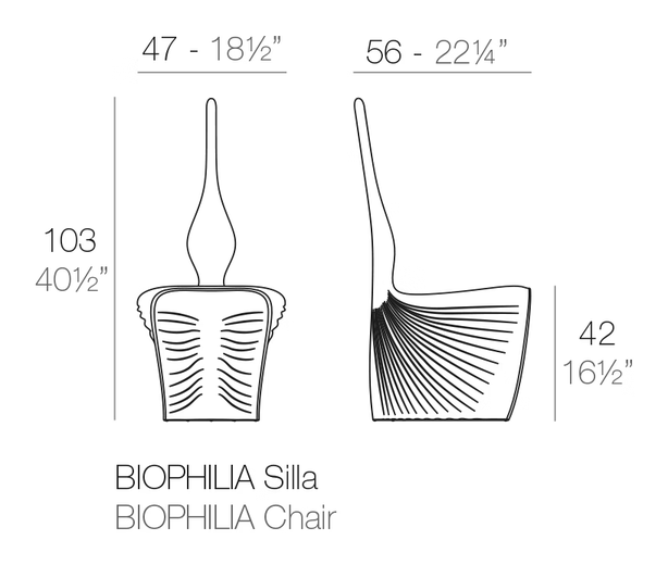 Biophilia Chair by Vondom, size drawing