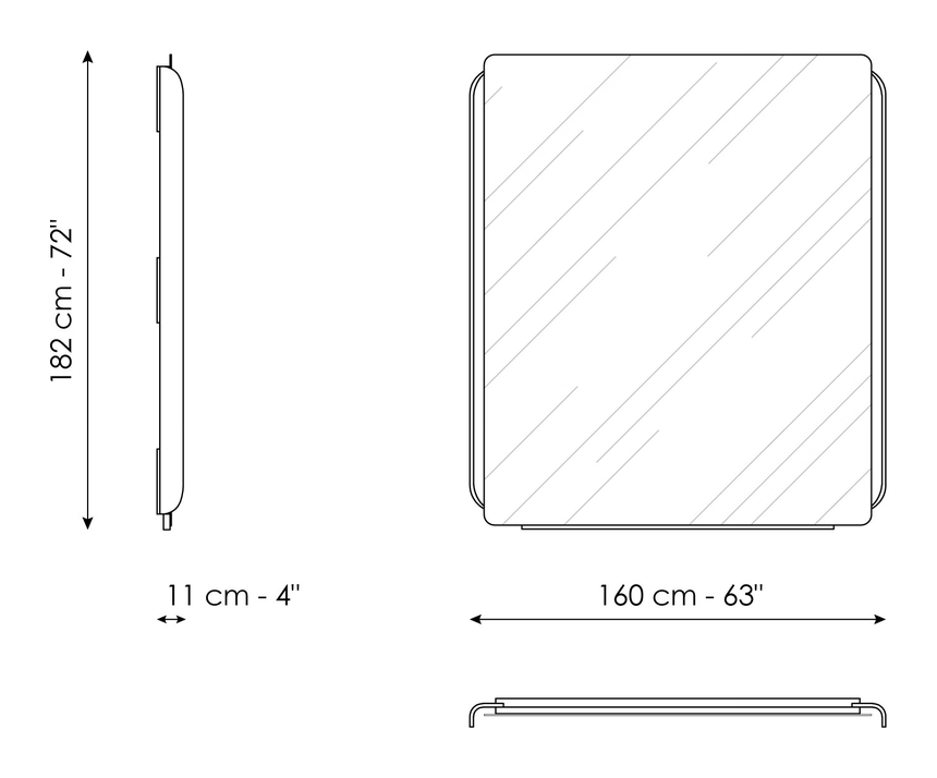 Olos Mirror by Bonaldo, size drawing: Olos mirror 160