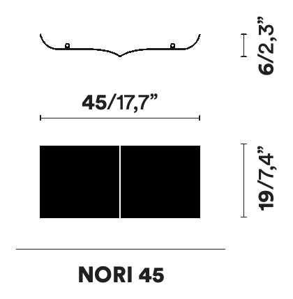Nori Wall Shelf by Opinion Ciatti, size drawing: NORI 45