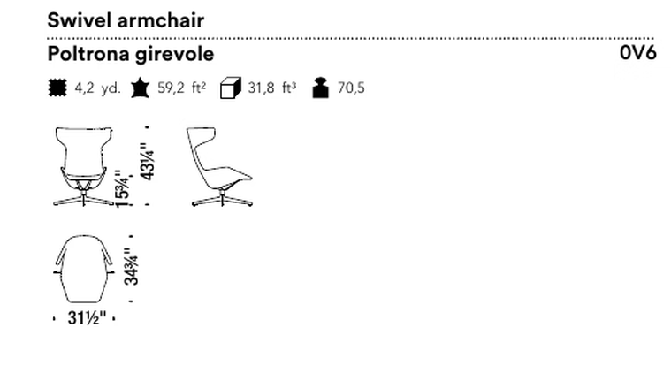 Take a Line For a Walk Armchair by Moroso, size drawing: Swivel armchair