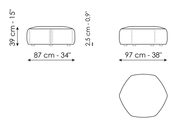 Panorama New Sofa by Bonaldo, size drawing: Pouf