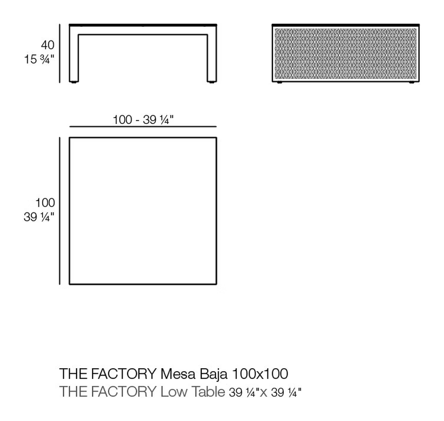 The Factory Low Table by Vondom, size drawing