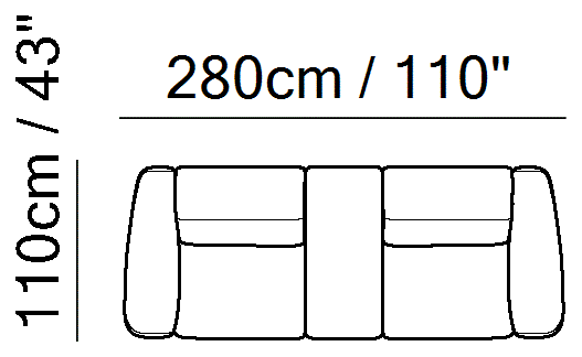 Faraone Sectional by Natuzzi Italia: Modular sofa with adjustable headrests, outline drawing with sizes