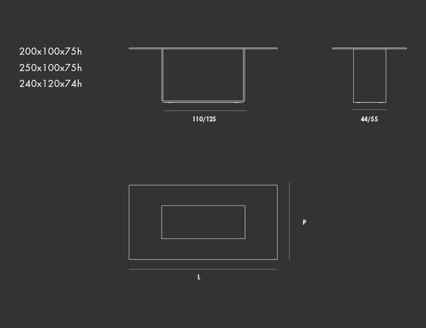 Valencia Table by Sovet, size drawing