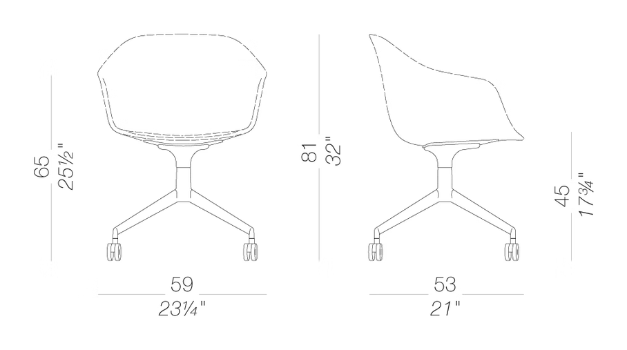 Seela AC S342 Armchair by LaPalma, size drawing
