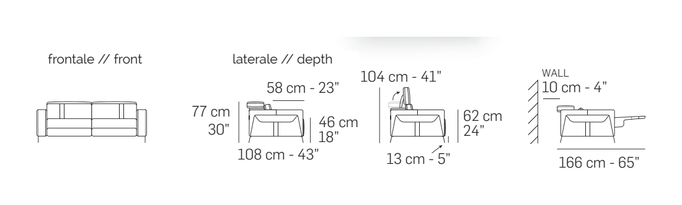 Wagner Sofa by Nicoline, size drawing: Front and side views