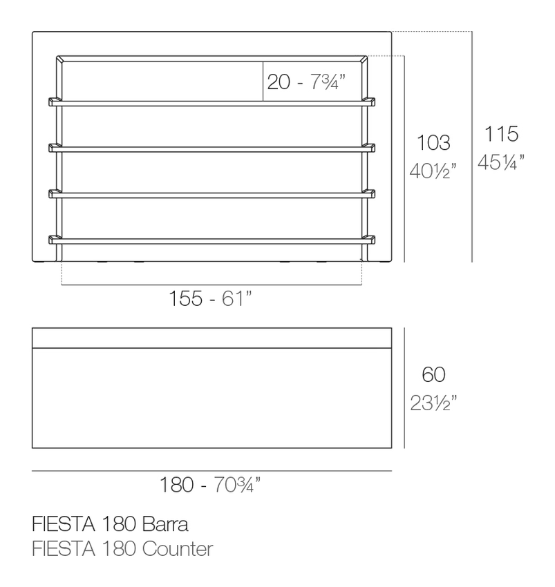 Fiesta Bar Counter by Vondom, size drawing