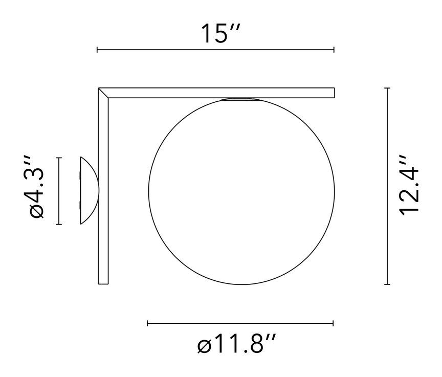 IC Lights Wall/Ceiling Lamp by Flos, size drawing: IC Lights C/W2