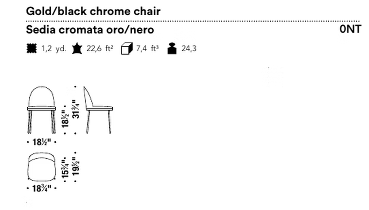 Precious Dining Chair by Moroso, size drawing: Gold/black chrome chair