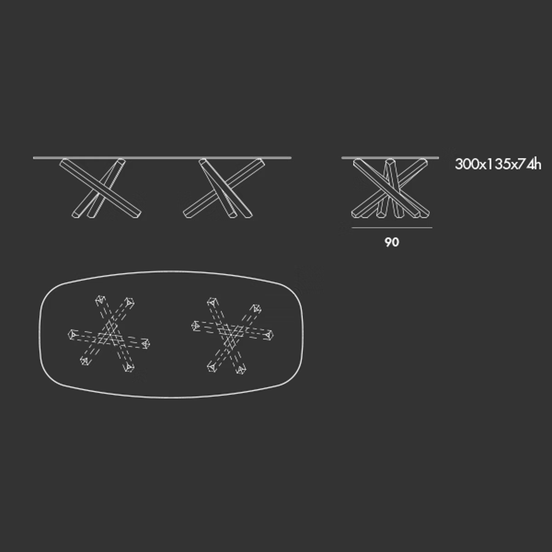 Aikido Two Bases Table by Sovet, size drawing: Shaped