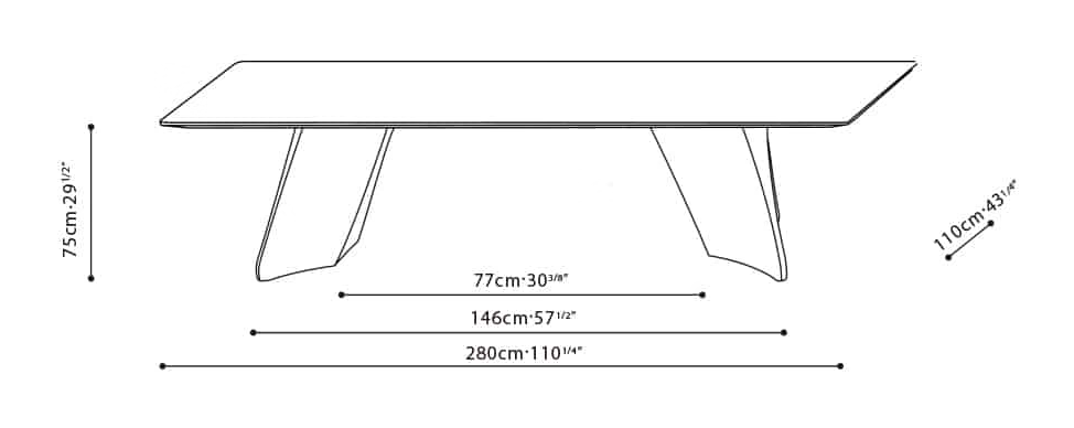 Spin Rec Dining Table by Camerich, size drawing: C05H1005(Top)+B51H1004(Base)