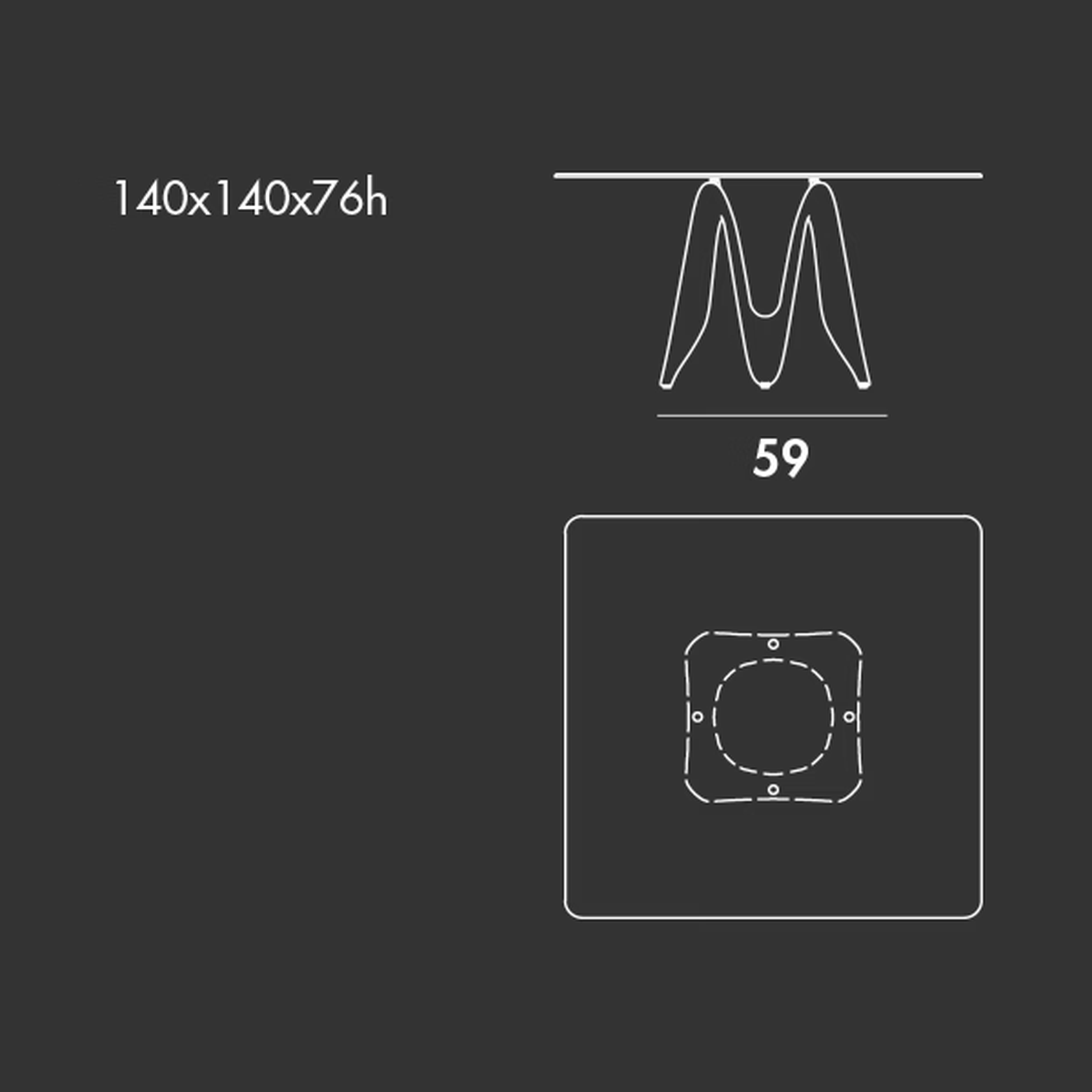 Lambda Table by Sovet, size drawing: Square