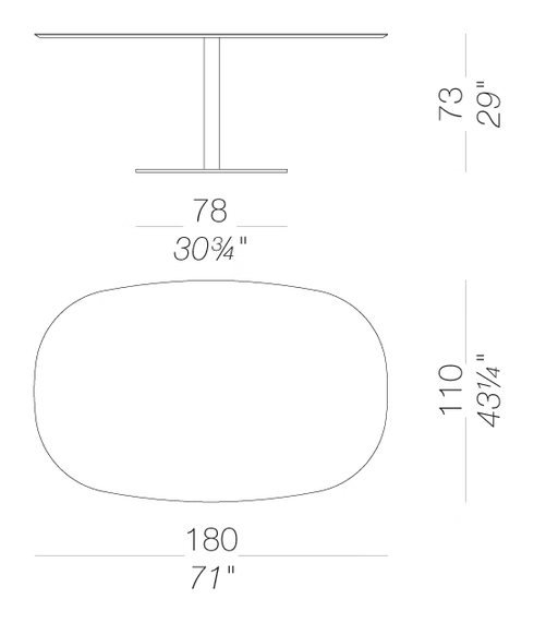 Rondò 180 × 110 Table by LaPalma, size drawing