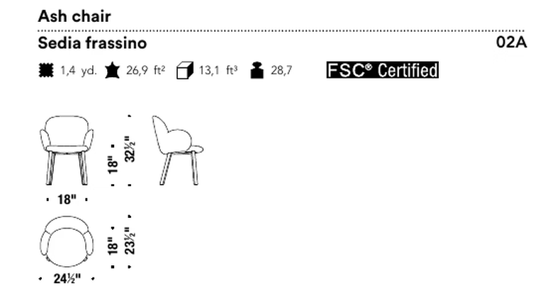 Tulp Chair by Moroso, size drawing: Ash chair