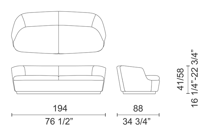 Orla Sofa by Cappellini, size drawing: ORL2