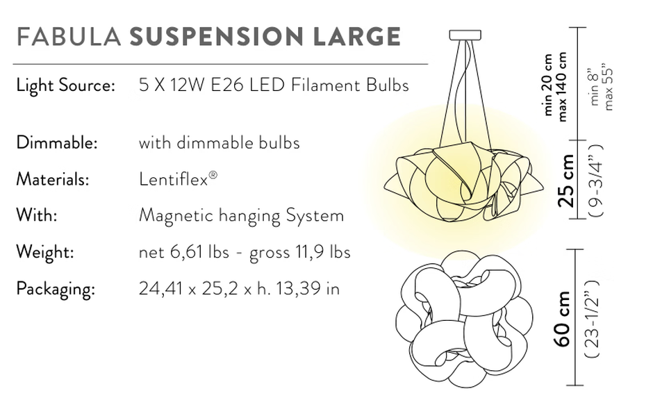 Fabula Pendant Lamp by Slamp, size drawing: Fabula Suspension Large