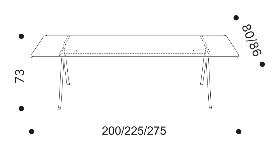 Frate 50° Dining Table by Driade, size drawing