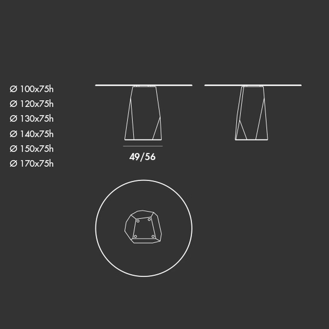 Deod Table by Sovet, size drawing