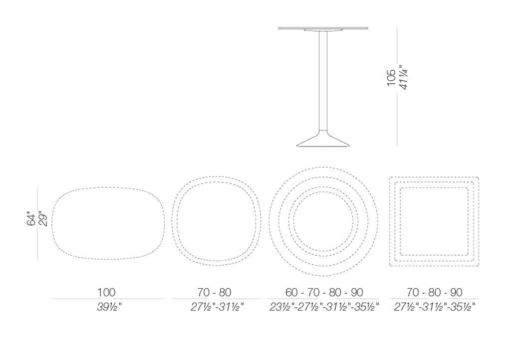 Kili M - H105 Table by LaPalma, size drawing