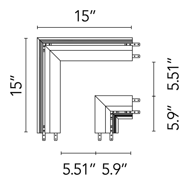 Channel 70/140 Lighting System by Flos, size drawing: Light Cut Mini Corner. Channel 140 Installation