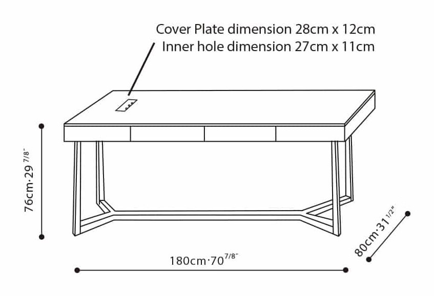 Vessel Desk by Camerich, size drawing: C0552015